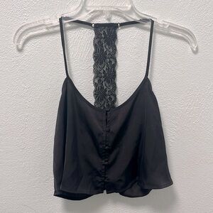 Lace Back Spaghetti Strap Cami Tank Top - Black